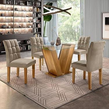 Imagem de Conjunto de Mesa de Jantar Classic com 4 Cadeiras Vitória Veludo Ypê