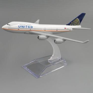 Imagem de Miniatura De Avião B747 United Airlines Aeronave Comercial Em Metal Li