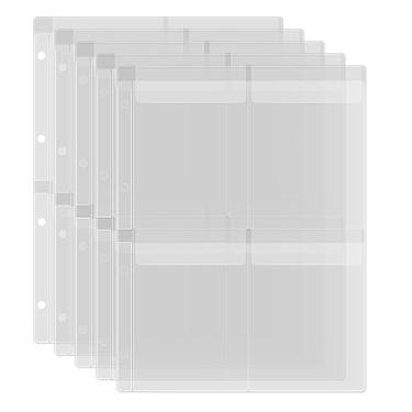 Imagem de Pacote com 5 bolsos de plástico tamanho A4, pastas de PVC à prova d'água, com 4 furos, saco de folhas soltas para orçamento, bolsas de inserção para fotos, documentos, carimbos e matrizes (4 grades)