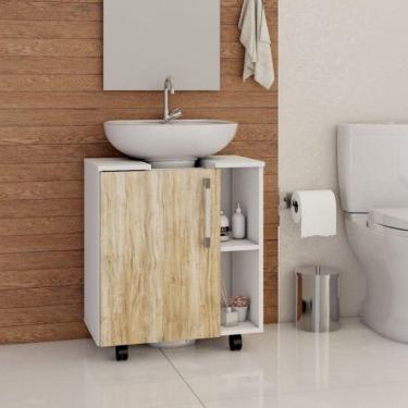 Imagem de Gabinete de Coluna 01 Porta Sara Yescasa Branco Chess/Carvalho