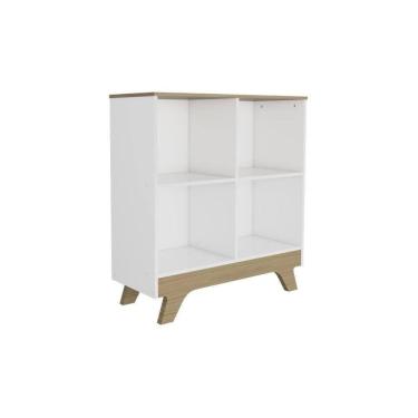 Imagem de Estante De Livros Retrô 2869 C-4 Nichos Branco Brilho-carvalho - Peroba