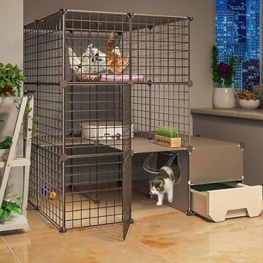 Imagem de Gaiola para gatos - Canil para gatos ao ar livre, cercadinho para gatos DIY Gaiolas para gatos internas grandes com caixa de areia Grande local para exercícios ideal para 1-4 gatos, 111 * 95