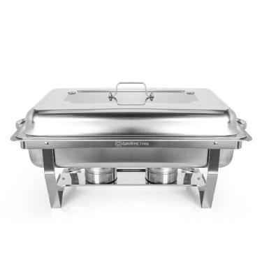 Imagem de GOURMET MIX Rechaud Retangular Inox com 2 Cubas 1/2, 3L Cada, 2 Fogareiros e Tampa com Pegador, Design Profissional, Aço Inox Premium, Ideal para Buffets, Eventos e Restaurantes