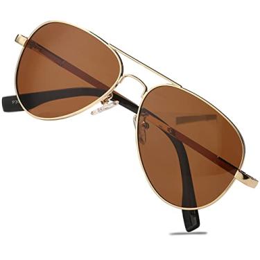 Imagem de Óculos de sol aviador polarizado para homens e mulheres, armação de metal leve com proteção UV400, Gold Frame / Brown Lens, MM