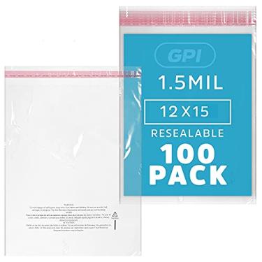 Imagem de GPI - Pacote com 100 sacos de poliéster transparentes de 30,5 cm x 38,1 cm, 1,5 mil - Sacos plásticos resseláveis com fita adesiva e aviso de asfixia para embalagem de camisetas. Perfeito para envio