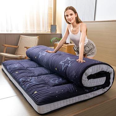 Imagem de MAXYOYO Colchão futon lua negra e estrela, colchão de chão japonês acolchoado colchão de cama acolchoado, colchão extra grosso dobrável espreguiçadeira cama de hóspedes para sofá de acampamento, queen