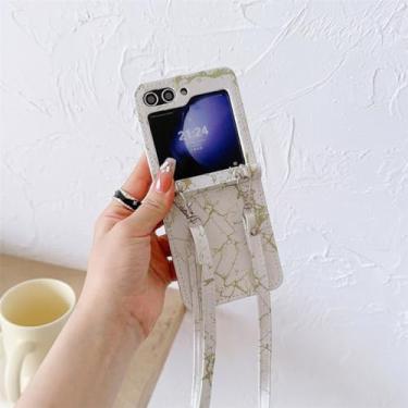 Imagem de Capa de telefone luxuosa com alça de couro crossbody em mármore para Samsung Galaxy Z Flip 5 5G ZFlip5 Zflip5 ZFlip 3 Flip4 Capa, b, para Samsung Z Flip 5