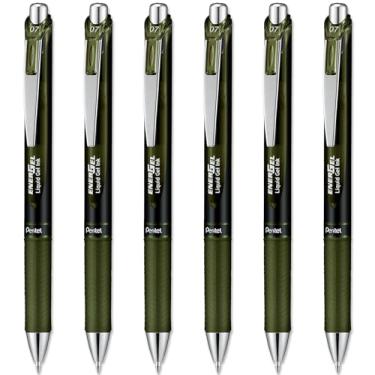 Imagem de Pentel EnerGel XM Special Edition - BL77 A2 - Ponta de ponta de 0,7 mm - Caneta esferográfica retrátil de tinta de gel líquido - 54% reciclada (pacote com 6, preto oliva)