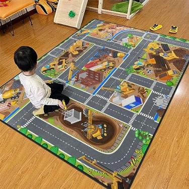 Imagem de Tapete infantil para canteiro de obras, tapete infantil de 1,5 x 1,8 m com suporte de borracha, tapetes de brinquedo para veículos de construção, berçário, quarto de crianças, sala de jogos