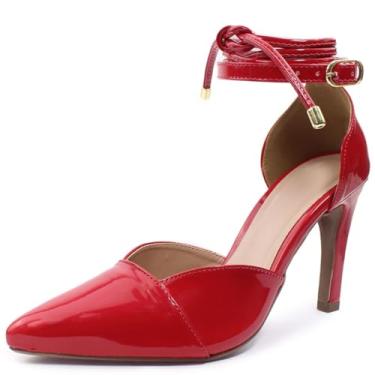 Imagem de Sapato Scarpin Re&Ton Salto Alto Amarração Feminino SC4 (Vermelho Verniz, BR, Adulto, Numérico, 34)
