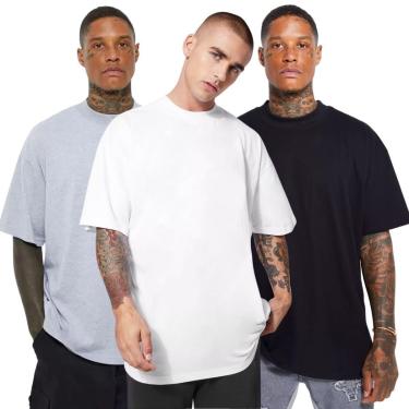 Imagem de 3 Camisetas Oversized Gola Alta Preta, Branca e Cinza Algodão Confortável-Masculino