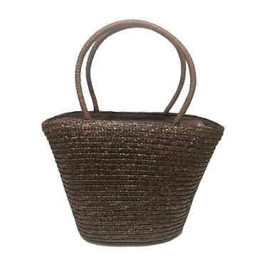 Imagem de Bolsa Feminina de Palha Marrom Praia Viagem Moda Sacola Bag Rattan Vime Blogueira
