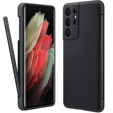Imagem de Capa MSOTES para Galaxy S21 Ultra com suporte para caneta S, capa de telefone de silicone líquido com slot Stylus (S-Pen não incluída) proteção militar antidigitais à prova de choque para Samsung S21 Ultra 5g - Preto