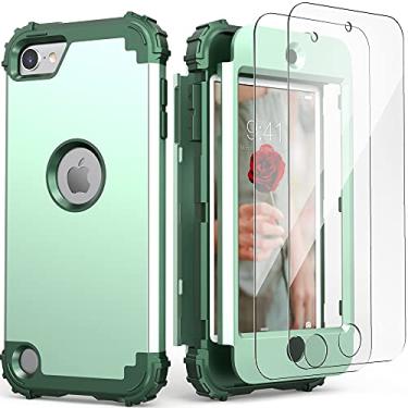 Imagem de Capa para iPod Touch de 7ª geração com 2 protetores de tela, IDweel Hybrid 3 em 1, à prova de choque, fina, resistente, de policarbonato, de silicone macio, resistente, capa de corpo inteiro para iPod Touch 5/6/7ª geração, verde menta