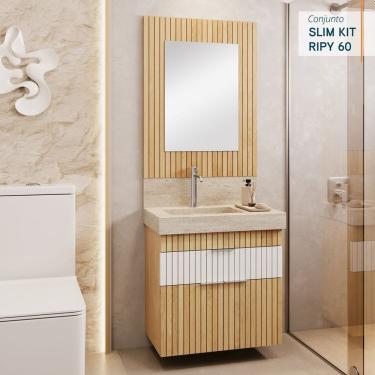 Imagem de Conjunto Completo para Banheiro Slim Kit Ripy 60cm Bege