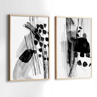 Imagem de Conjunto Quadros Decorativos com Moldura Preto e Branco Abstrato Kit 2 Quadros 90x60 Decoração