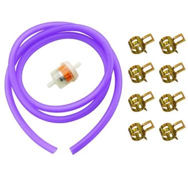 Imagem de Tubo de mangueira de linha de gás de combustível para motocicleta, tubo de mangueira de gasolina PRO BAT Oil Gas Line para ATV Dirt Bike Go Kart Moped Pocket Bike a maioria dos scooters chineses com braçadeiras de mangueira, filtro de combustível, roxo
