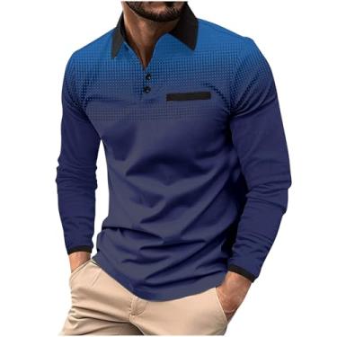 Imagem de Pulôver masculino de manga comprida gradiente atlético, moderno, confortável, casual, blusa clássica de outono para trilhas, camiseta diária, Y1-Azul-marinho, XGG