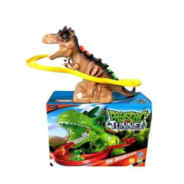 Imagem de Brinquedo Dinossauro Pré-Histórico com pista túnel e elevador. Inclui filhos, luzes e filhotes para maior diversão. Um brinquedo interativo que estimula a criatividade e a imaginação das crianças!