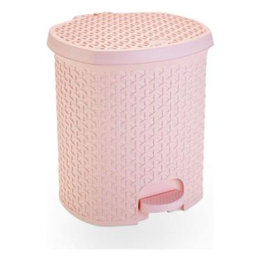 Imagem de Lixeira Pedal Rattan 15 L Cozinha Banheiro Escritorio Rosa - Plasnorth