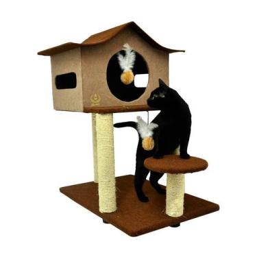 Imagem de Brinquedo Arranhador São Pet Casa de Cuco Marrom para Gatos