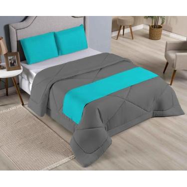 Imagem de kit edredom Casal Queen Ducasa dupla face Tiffany/Cinza com 4pçs - DUC