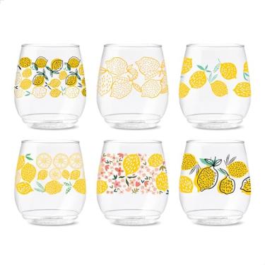 Imagem de TOSSWARE POP 396.9 g Vino Limoncello Series, conjunto de 6, qualidade premium, reciclável, inquebrável e óculos impressos de plástico transparente