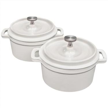 Imagem de Flavehc Mini forno holandês 0,25 qt., conjunto de 227 g de mini cocotte, pequeno pote de ferro fundido esmaltado branco com tampa e alças, torrador de alho de ferro fundido para forno