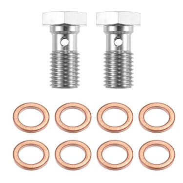 Imagem de X AUTOHAUX 2 peças de aço inoxidável M10 x 1,5 rosca turbo linha de freio parafuso banjo com arruelas de cobre parafuso banjo único 20 mm de comprimento