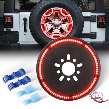 Imagem de LEDMIRCY Luz de freio de pneu sobressalente, terceira terceira luz de freio traseira luzes LED anel de luz vermelha para Jeep Wrangler JL JK 2007-2018 2018-2019 1987-2021 JKU JLU