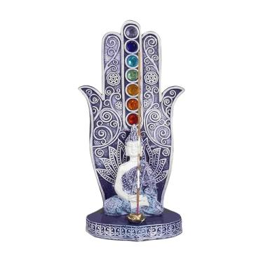 Imagem de ICE ARMOR Queimador de incenso de Buda de 15 cm H com estátua de palma de Buda azul e branca para decoração de decoração de casa/quarto