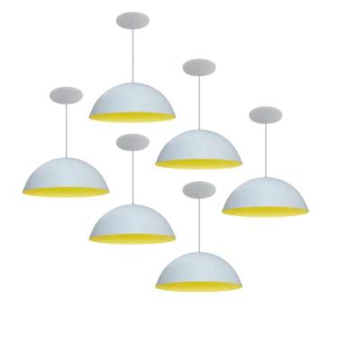 Imagem de Kit 6 Luminária Pendente Meia Lua 34cm Com Interior Amarelo Com Fiação