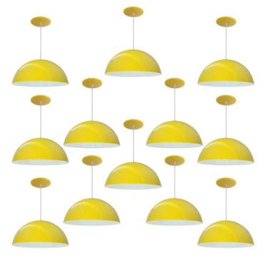 Imagem de Kit 12 Luminária Pendente Meia Lua 34cm Com Interior Branco Brilho Com