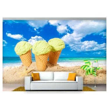 Imagem de Papel De Parede Praia Mar Areia Sorvetes 3D Npr182 - Você Decora