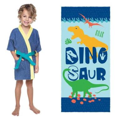 Imagem de Kit Roupão E Toalha Felpudo Infantil Jurássico 2 Pçs Lepper, M