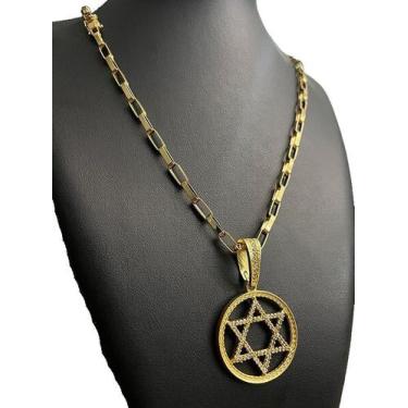 Imagem de Cordão Tijolinho 6 mm + Pingente estrela de Davi - Banhado - ToJoia18k