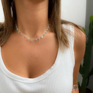 Imagem de Colar Choker de Prata 925 com Zircônias Turmalina Paraíba - Gioh Joias