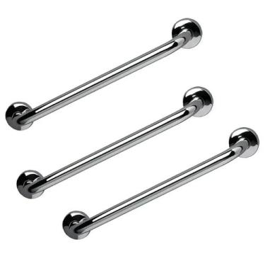 Imagem de Barra de Apoio 60cm Inox Kit 3 Unidades Banheiro Acessibilidade Idoso 