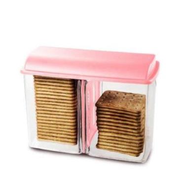 Imagem de Porta Biscoito Bolacha Com Divisória e Tampa - Plastutti, ROSA