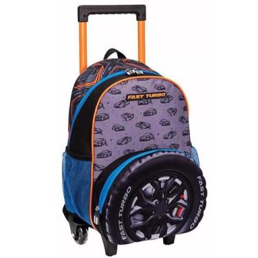 Imagem de Mochila Escolar Carro Turbo 3D Rodinha Tam Grande Infantil - Fênix