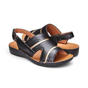 Imagem de Sandália com elástico Couro Preto com Dourado Levecomfort , 35