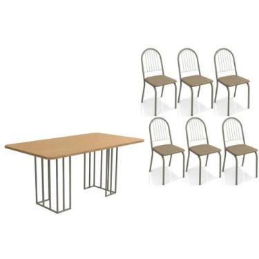 Imagem de Sala de Jantar Completa Duina c/ Tampo de Madeira 160cm e 6 Cadeiras N