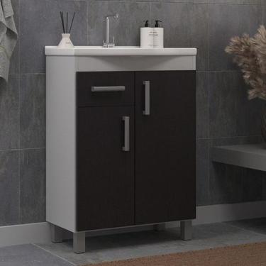 Imagem de Gabinete de Banheiro 60cm com Lavatório Ref 561 Cewal - Branco/Grafite