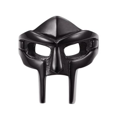 Imagem de Zutena Anel de máscara facial de metal, anel de aço inoxidável gótico motociclista punk hip hop para homens, máscara espartana desgraça capacete joias anel viking pagão nórdico, Metal, Sem pedra