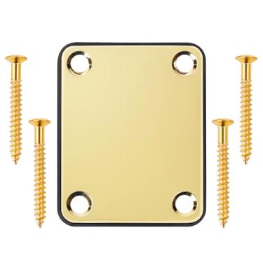 Imagem de Banworks Placa de reforço de pescoço, 4 furos, retângulo, metal, guitarra, placa de pescoço, placa de montagem traseira para fender Strat ST Tele guitarra baixo JT/JQB-01 dourado