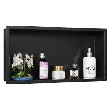 Imagem de ACEMIRO Nicho de chuveiro sem necessidade de azulejo, 61 x 30 cm (tamanho externo 25,4 x 13,10 cm) Nicho de banheiro para parede de chuveiro, inserção de nicho de chuveiro de aço inoxidável preto para