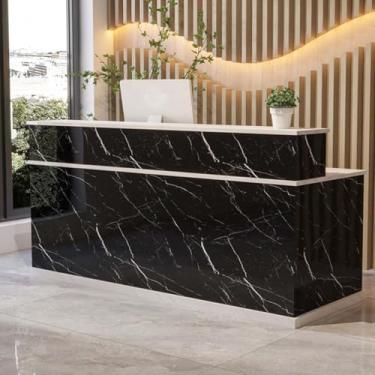 Imagem de Luzes de balcão de recepção moderno balcão de varejo com gavetas mesa de recepção balcão frontal com armário armário caixa simples para checkout, escritório, salão de beleza, lobby, K, 100 x 60 x 100