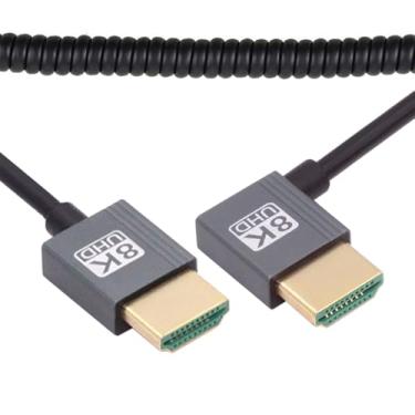 Imagem de NFHK Cabo HDMI 2.1 macho para HDMI macho 8K 60hz cabo enrolado esticável ângulo esquerdo 90 graus para monitor HDTV computador laptop