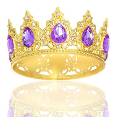 Imagem de CAVETEE Crown Cake Topper，Mini Baby Crown Crystal Princess Tiara Rhinestone Crown Cake Decoration for Wedding Birthday Party (Gold + Purple)