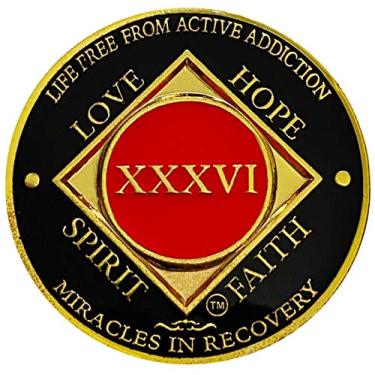 Imagem de Medalhão de 36 anos, moeda de narcóticos anônimos (vermelho, dourado, preto)